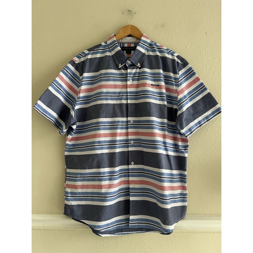U.S. Polo Assn. Striped Button Down Men's Shirt XXL Short Sleeve Preppy Casual